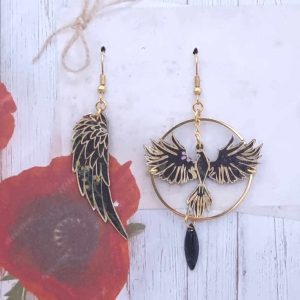 Boucles d'oreilles Phoenix et aile en liberty Erica noir