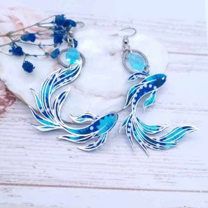 Boucles d'oreilles poisson en Tissu Petit Pan wasabi bleu