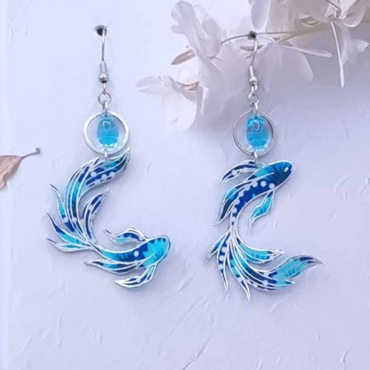 Boucles d'oreilles poisson en Tissu Petit Pan wasabi bleu Boucles d'oreilles poisson en Tissu Petit Pan wasabi bleu