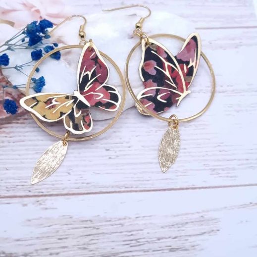 Boucles d'oreilles papillons en liberty dreams of summer burnt
