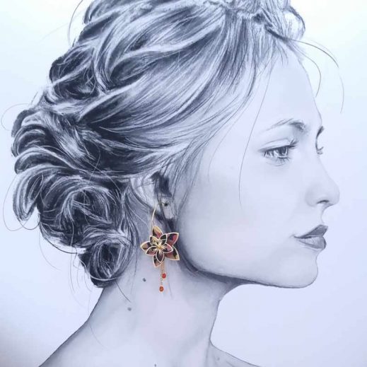 Boucles d'oreilles grandes créoles Fleurs de Tiaré en tissu Liberty dreams of summer burnt Boucles d'oreilles grandes créoles Fleurs de Tiaré en tissu Liberty dreams of summer burnt