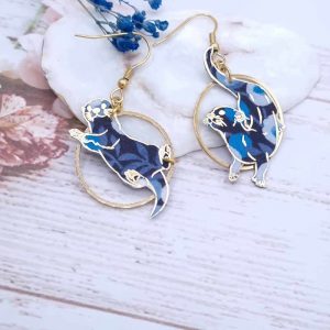 Boucles d'oreilles loutres en TISSU liberty Wiltshire bleu nuit