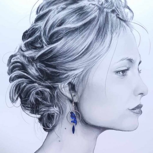 Boucles d'oreilles colibri et Martinique en Tissu liberty Capel indigo Boucles d'oreilles colibri et Martinique en Tissu liberty Capel indigo