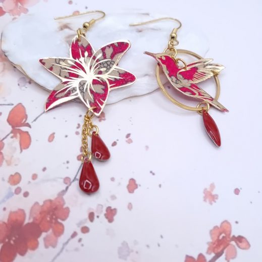 boucles d'oreilles colibri et lys capel rubis boucles d'oreilles colibri et lys capel rubis
