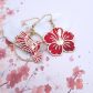 Boucles d'oreilles oiseau colibri 3 et hibiscus en Tissus japonais moiré rouge