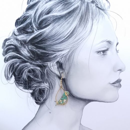 Boucles d'oreilles oiseau perruche et lotus en TISSU liberty Donna Leigh Jade Boucles d'oreilles oiseau perruche et lotus en TISSU liberty Donna Leigh Jade