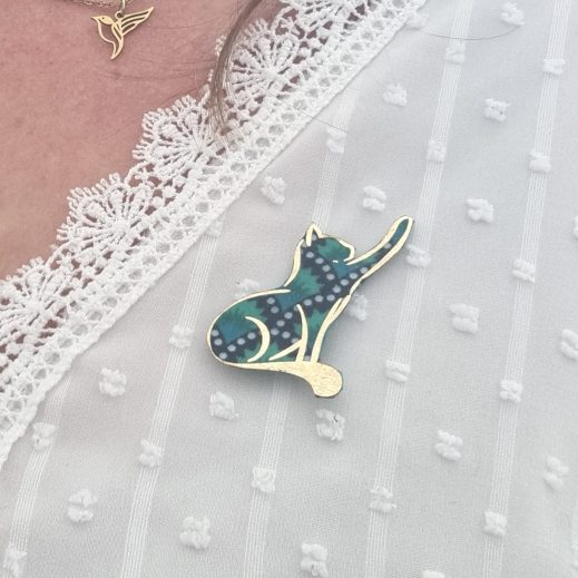 Broche chat en tissu Wasabi vert Broche chat en tissu Wasabi vert