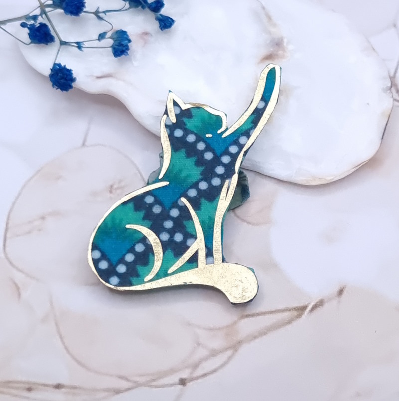 Broche chat en tissu Wasabi vert