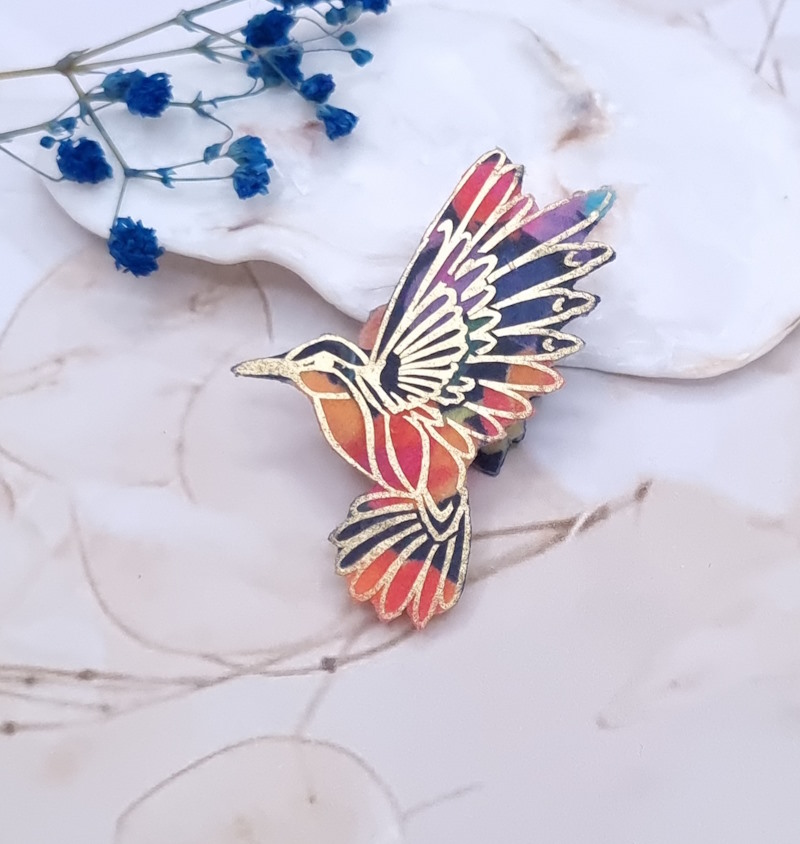 Broche Colibri en liberty dreams of summer multicolore