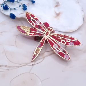 Broche Libellule en tissu japonais Sakura rouge