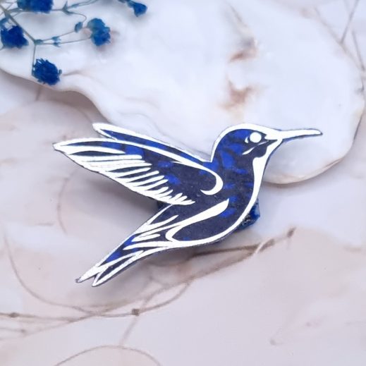 Broche Colibri en tissu liberty Capel indigo