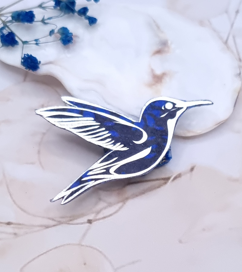 Broche Colibri en tissu liberty Capel indigo