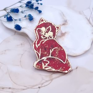 Broche Chat en tissu japonais moiré rouge