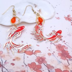 Boucles d'oreilles poisson en Tissu Liberty summer bloom coquelicot