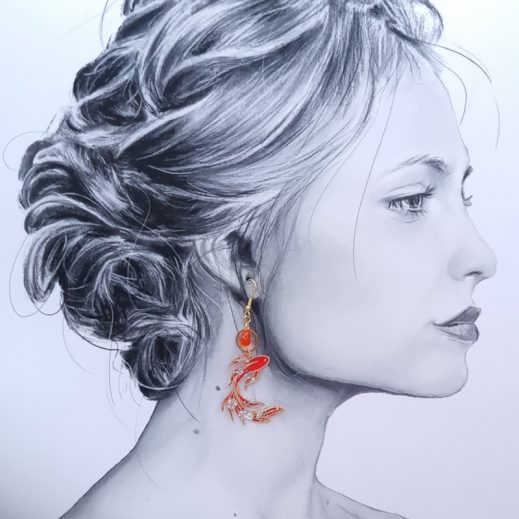 Boucles d'oreilles poisson en Tissu Liberty summer bloom coquelicot Boucles d'oreilles poisson en Tissu Liberty summer bloom coquelicot