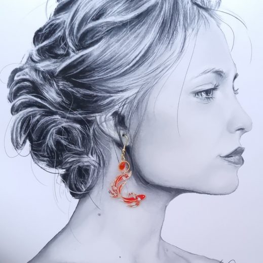 Boucles d'oreilles poisson en Tissu Liberty summer bloom coquelicot Boucles d'oreilles poisson en Tissu Liberty summer bloom coquelicot