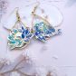 Boucles d'oreilles oiseaux inséparables et lotus en TISSU japonais Sakura bleu