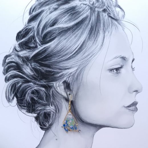 Boucles d'oreilles oiseaux inséparables et lotus en TISSU japonais Sakura bleu Boucles d'oreilles oiseaux inséparables et lotus en TISSU japonais Sakura bleu