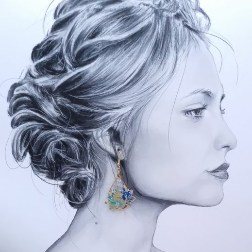 Boucles d'oreilles oiseaux inséparables et lotus en TISSU japonais Sakura bleu Boucles d'oreilles oiseaux inséparables et lotus en TISSU japonais Sakura bleu