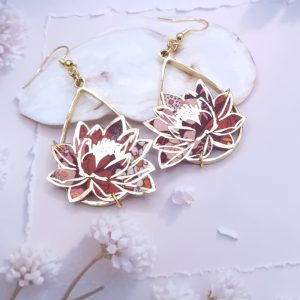 Boucles d'oreilles lotus en TISSU liberty Ciara fauve