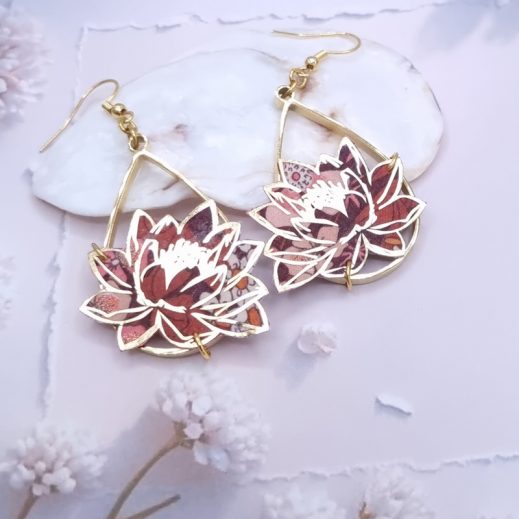 Boucles d'oreilles lotus en TISSU liberty Ciara fauve