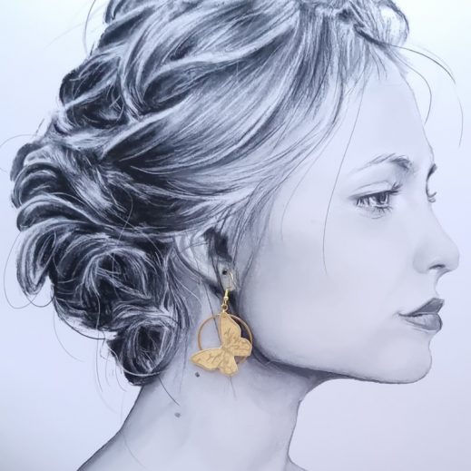 Boucles d'oreilles papillons en tissu japonais moiré jaune Boucles d'oreilles papillons en tissu japonais moiré jaune