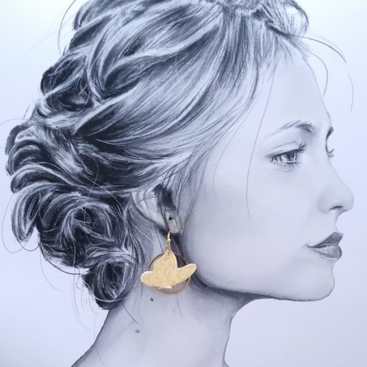 Boucles d'oreilles papillons en tissu japonais moiré jaune Boucles d'oreilles papillons en tissu japonais moiré jaune