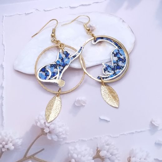 Boucles d'oreilles chats en liberty Pepper bleu