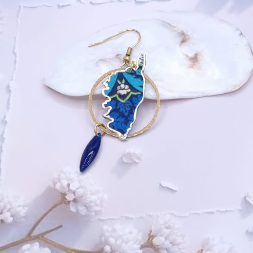 Boucle d'oreille Corse à l'unité en TISSU Strawberry thief denim