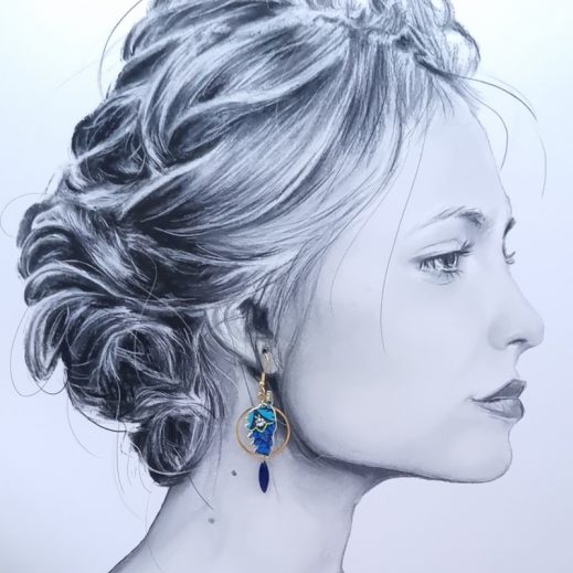 Boucle d'oreille Corse à l'unité en TISSU Strawberry thief denim Boucle d'oreille Corse à l'unité en TISSU Strawberry thief denim