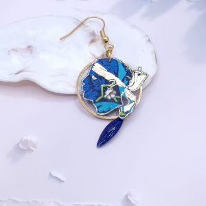 Boucle d'oreille Tête de maure Corse à l'unité en TISSU Strawberry thief denim