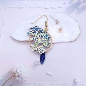 Boucle d'oreille fleurs immortelles de Corse à l'unité en TISSU Strawberry thief denim