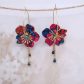 Boucles d'oreilles grandes créoles fleurs de cerisier en TISSU Ciara pétrole