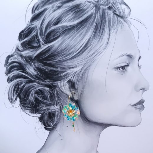 Boucles d'oreilles grandes créoles fleurs en TISSU Petit Pan calendula vert Boucles d'oreilles grandes créoles fleurs en TISSU Petit Pan calendula vert