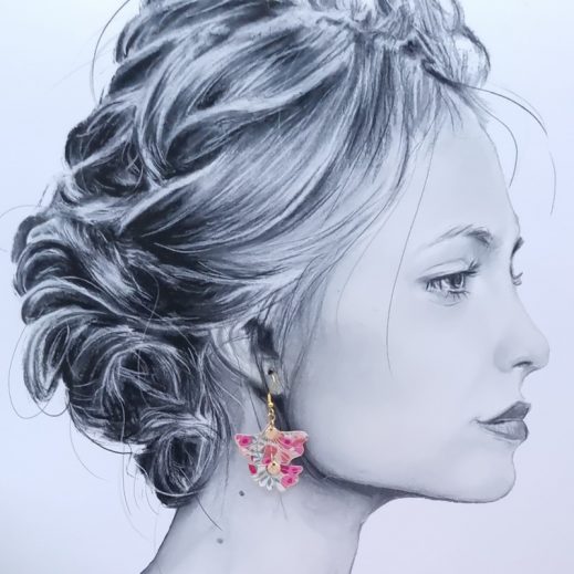 Boucles d'oreilles Papillon et gingko en tissu liberty Wiltshire summer garden Boucles d'oreilles Papillon et gingko en tissu liberty Wiltshire summer garden