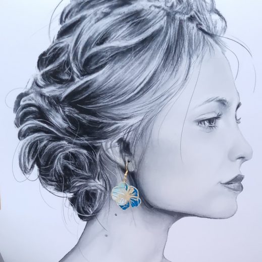 boucles d'oreilles papillons et hibiscus en tissu Art déco bleu boucles d'oreilles papillons et hibiscus en tissu Art déco bleu