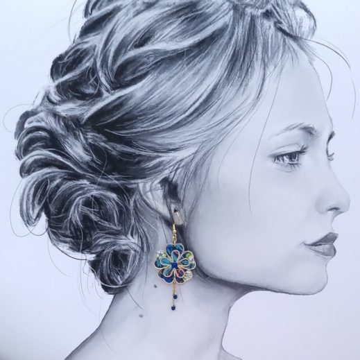 Boucles d'oreilles fleurs en TISSU Strawberry thief denim Boucles d'oreilles fleurs en TISSU Strawberry thief denim