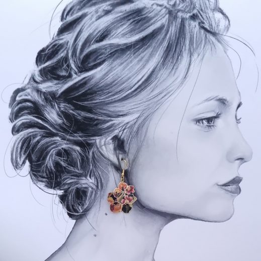 Boucles d'oreilles colibri et fleur de cerisier en tissu liberty dreams of summer burnt Boucles d'oreilles colibri et fleur de cerisier en tissu liberty dreams of summer burnt