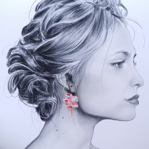 Boucles d'oreilles grandes créoles fleurs de cerisier en TISSU liberty Wiltshire Summer garden Boucles d'oreilles grandes créoles fleurs de cerisier en TISSU liberty Wiltshire Summer garden