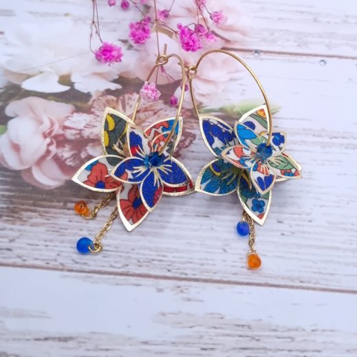 20260315_071542 Boucles d'oreilles grandes créoles fleurs de tiaré en TISSU margareth annie orange