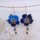 Boucles d'oreilles grandes créoles fleurs de cerisier en TISSU liberty féérie bleue