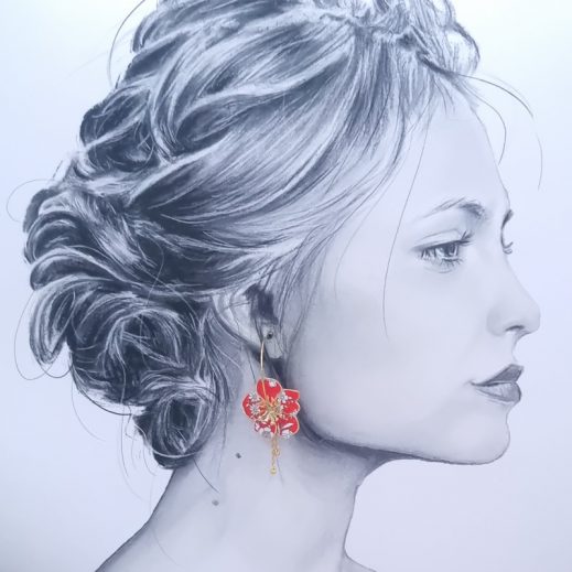 Boucles d'oreilles grandes créoles fleurs en TISSU liberty Summer bloom coquelicot Boucles d'oreilles grandes créoles fleurs en TISSU liberty Summer bloom coquelicot