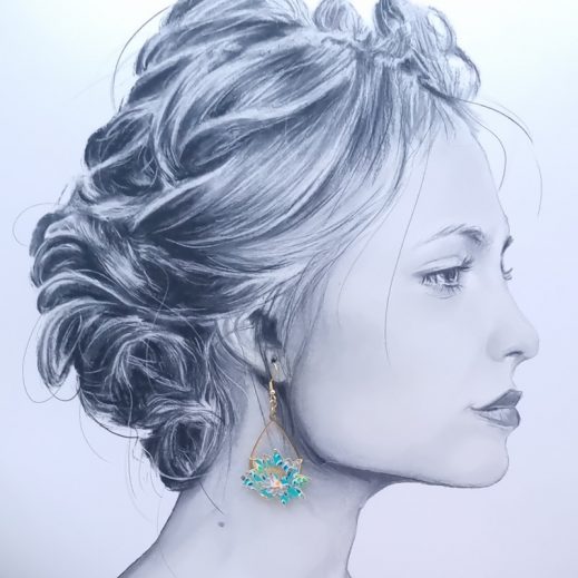 Boucles d'oreilles oiseau perruche et lotus en TISSU Calendula vert Boucles d'oreilles oiseau perruche et lotus en TISSU Calendula vert