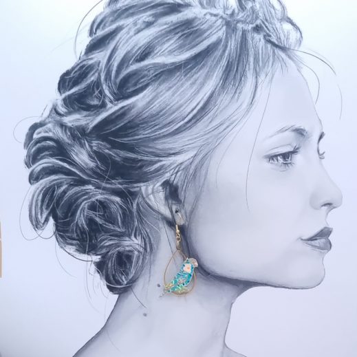 Boucles d'oreilles oiseau perruche et lotus en TISSU Calendula vert Boucles d'oreilles oiseau perruche et lotus en TISSU Calendula vert