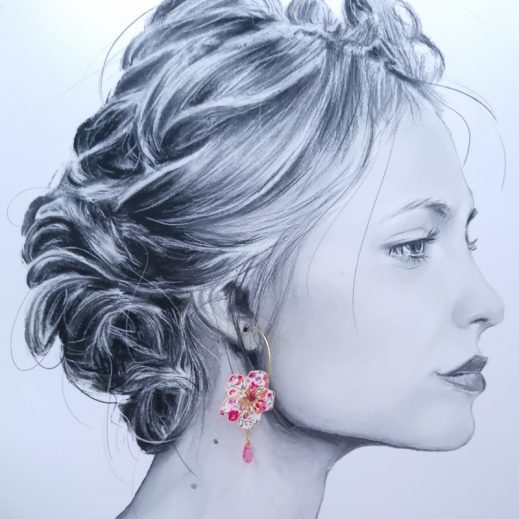 Boucles d'oreilles grandes créoles fleurs de cerisier en TISSU liberty Phoebe Fuchsia Boucles d'oreilles grandes créoles fleurs de cerisier en TISSU liberty Phoebe Fuchsia