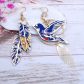 Boucles d'oreilles plumes et grand colibri en tissu japonese butterfly blue