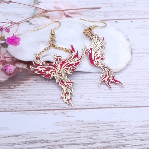 Boucles d'oreilles Mini Phoenix en liberty Capel rubis Boucles d'oreilles Mini Phoenix en liberty Capel rubis
