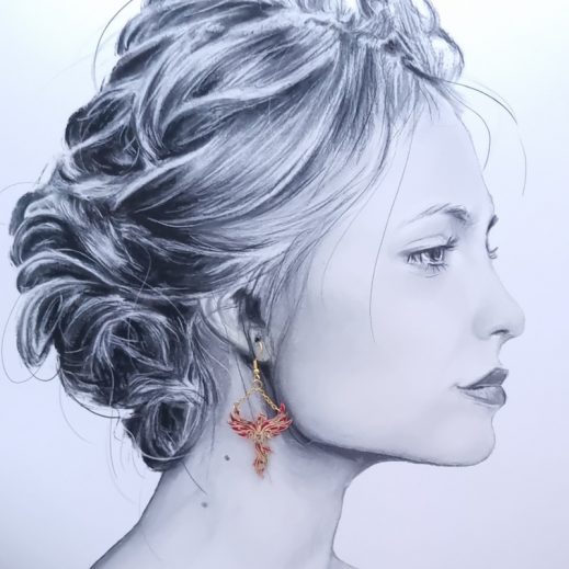 Boucles d'oreilles Mini Phoenix en liberty Capel rubis Boucles d'oreilles Mini Phoenix en liberty Capel rubis