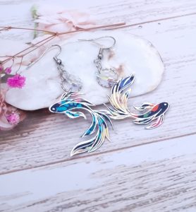 Boucles d'oreilles poisson médium en Tissu Liberty Dreams of summer multicolore