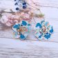 Boucles d'oreilles grandes créoles fleurs en TISSU Osami turquoise